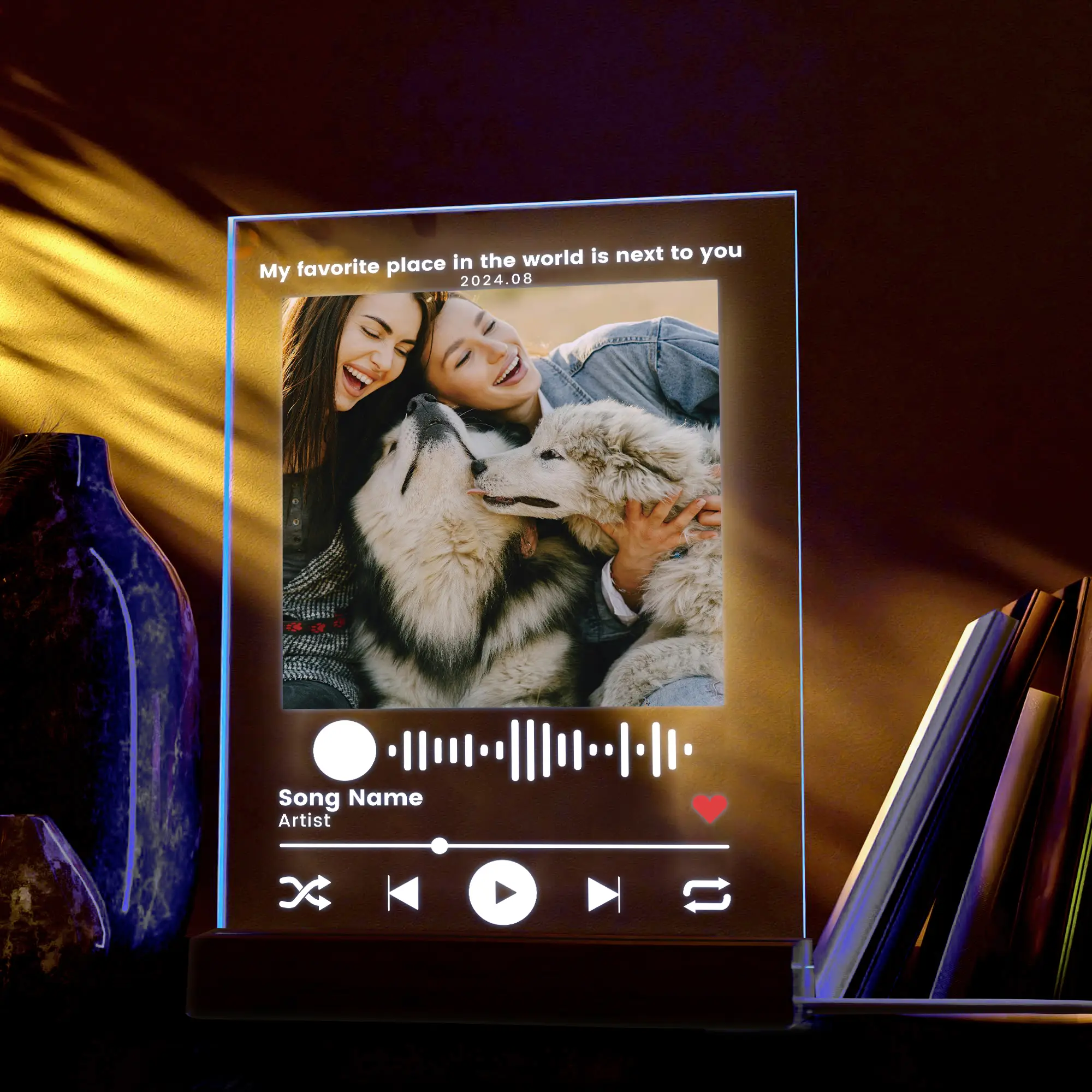 Custom LED Night Light Photo Gift, Personalized Song Plaque from Photo with Colorful LED Ligth Wooden Base, Birthday Gift, Custom Led Light Night Lamp