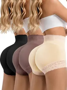 Women's Plain Contrast Lace High Waist Compression Shapewear Panty with Hip Padding, Highwaist Girdle, Shaper Clothes, Underwear Womenswear Fit