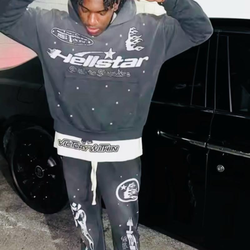 Men&Women H3ll Star Full Set Black Hoodie and Sweatpants, Men Women's Casual Pants and Top Set Hip Hop Streetwear, Gift for Her Him