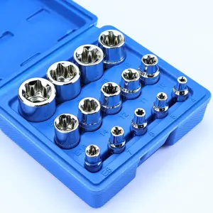 14- Female E-Torx Socket Set, E4-E24 External  Sockets, 1/4" 3/8" 1/2" Drive, High-Strength Cr-V Steel, Compatible with Regular & E-Torx Plus, Automotive Repair Tool Kit with Storage Case