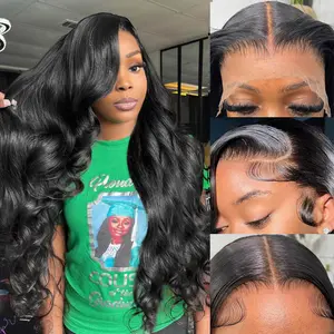 13x6 Body Wave Lace Front Wigs Human Hair Pre Plucked 180% Density HD Transparent Lace Frontal Glueless Human Hair Wigs for Women Bleached Knots with Baby Hair 26inch