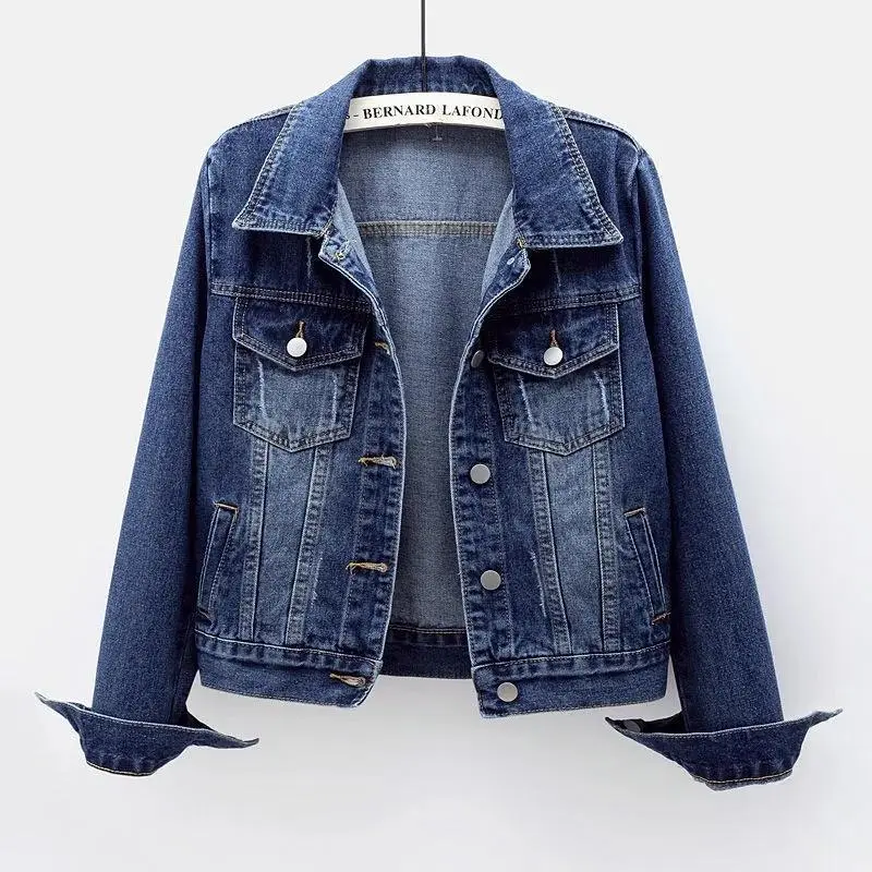 Spring Autumn Women’s Denim Jacket Long Sleeve Overcoat Loose Denim Coat Button Outwear Jeans Jackets 5XL