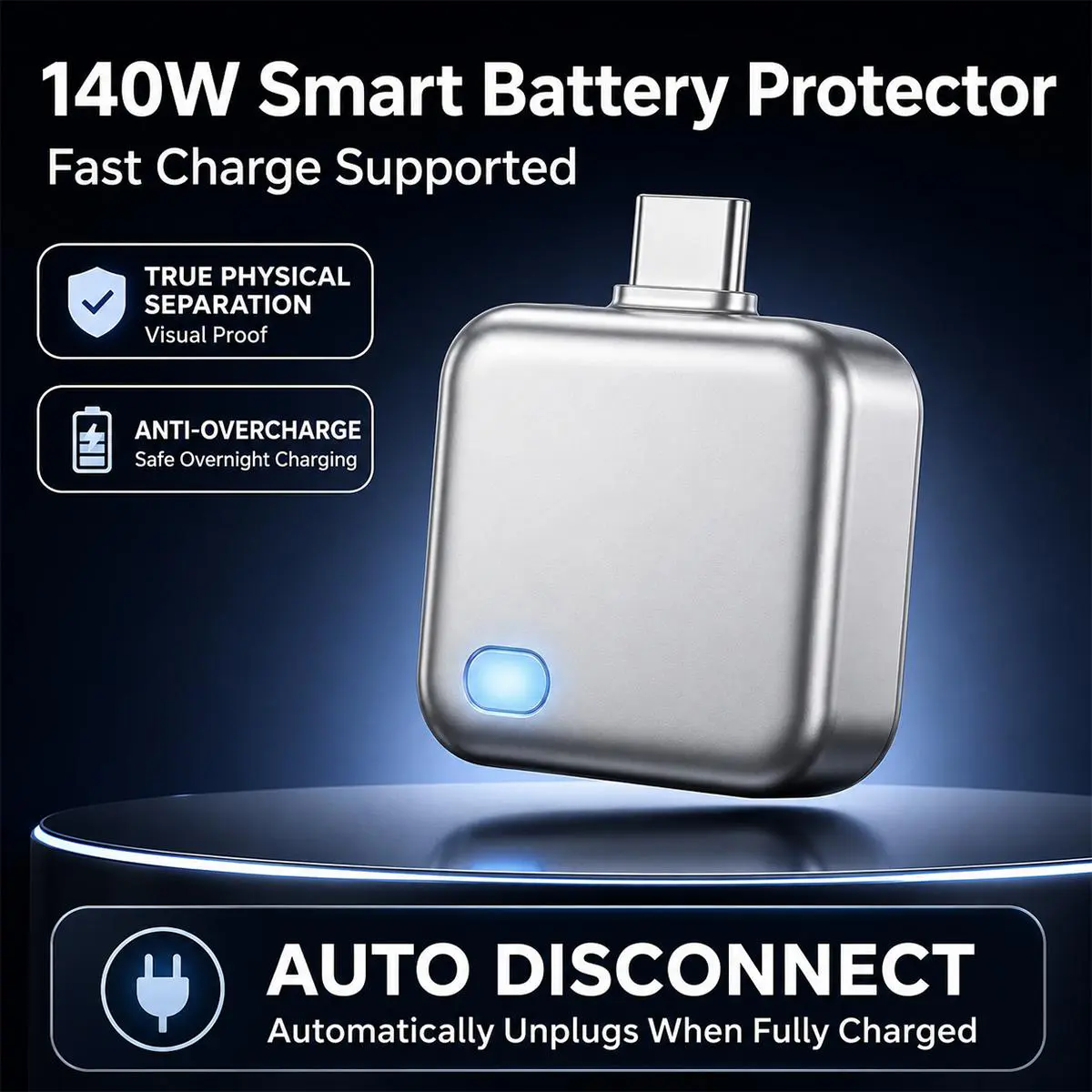 Type-C Smart Charging Adapter, Auto Power Disconnect Device for USB-C Phones, Tablets, Laptops & Portable Chargers tiktokshopbacktoschool