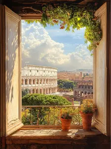 Window to Ancient Rome Poster, Stunning Roman Cityscape, Colosseum Poster, Ancient Roman, Roman Empire, History Poster, Rome, Water colour