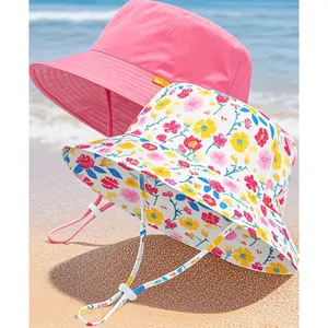 BHC9 Baby Sun Hat Summer UPF 50+ Toddler Floral Bucket Hat Wide Brim Adjustable Beach Hats for Boys Girls Age 0-6 Years