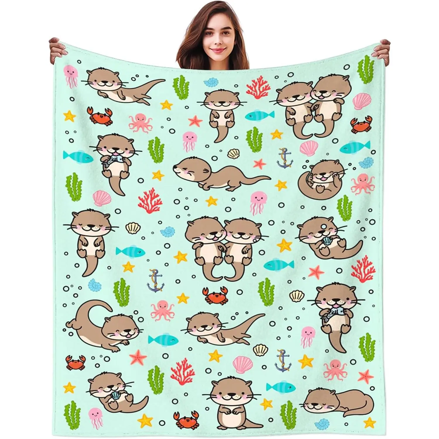 Sea Otters Blanket Gifts for Otter Lovers Stuff Otters Blankets and Throws Plush Soft Flannel Merch Cute Funny Otter Gifts for Women Girls Boys Kids Teens Adults Room Decor
