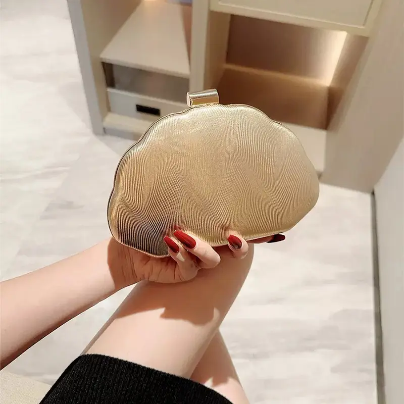 Women's Golden Shimmer Clutch Bag - Minimalist Polyester Evening Purse with Magnetic Closure, Accessories for Women for Parties & Weddings, Bags For Women