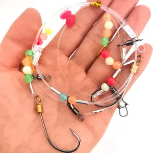 Colorful Bead Line Fishing Hook Set with Glow-In-The-Dark Beads, Essential Coastal Fishing Gear for Flounder and Bass, Outdoor Fishermen Must-Have