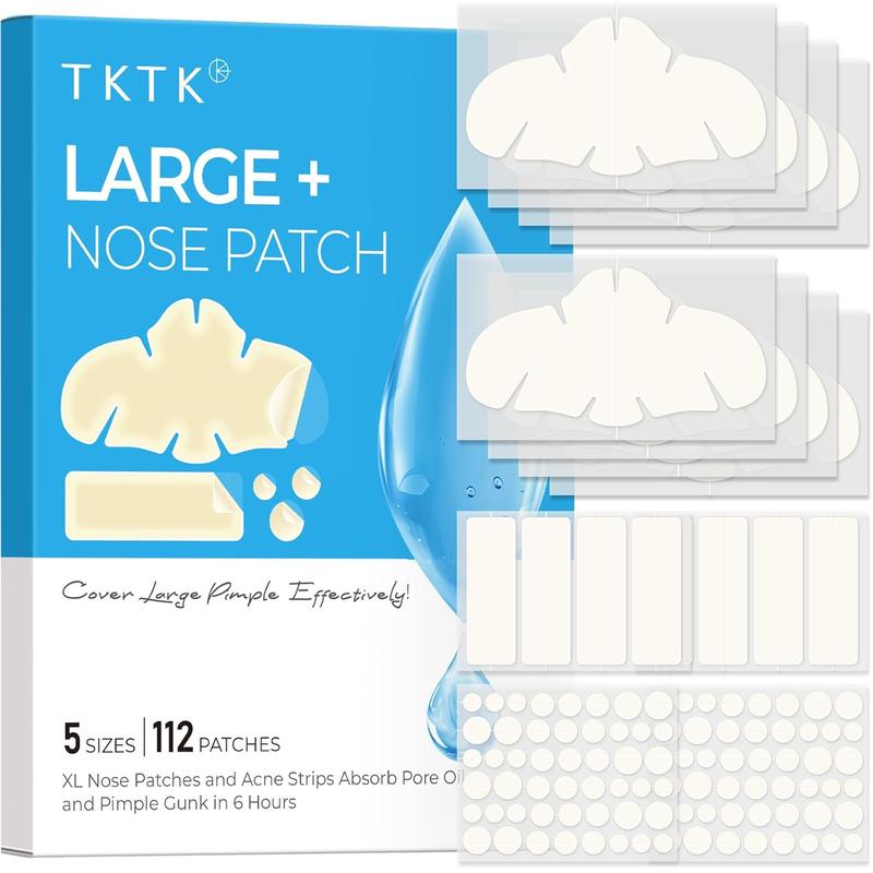 TKTK Hydrocolloid Nose Patches, XL Nose Pore Strips 91 x 48 mm, Large Hydrocolloid Acne Pimple Patches for Face, Cover Zit Blemishes & Absorb Oil (Nose Contoured, Strip, Dots 5 Sizes 112 Count) acne clearing products #TikTokShopBlackFriday