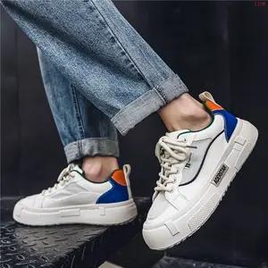 LISM Men's Aderstar Low-Top Fashion Sneakers - Trendy All-Season Walking & Casual Shoes with Rubber Sole, White Upper, Blue & Orange Accents, Comfortable for Outdoor, Running, and Casual Attire