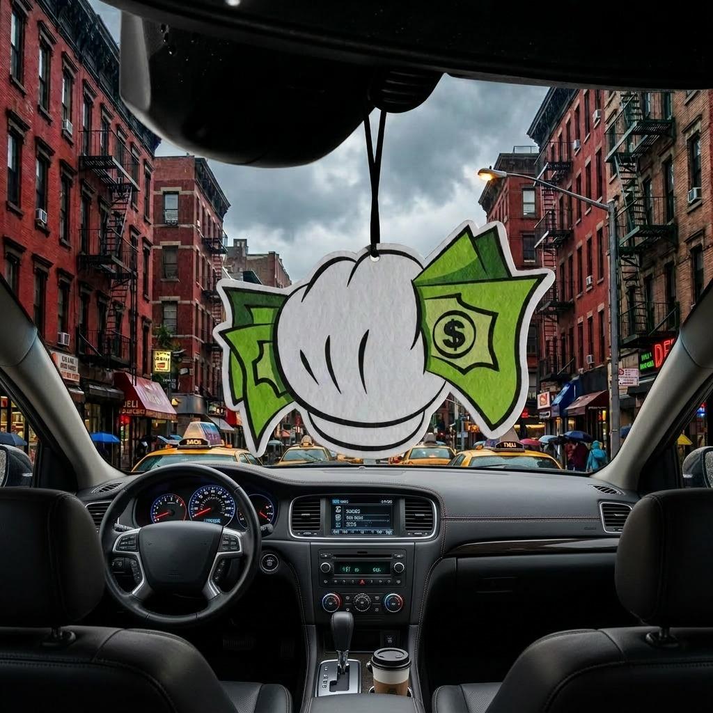 Cartoon Hand with Cash Scented Car Air Freshener | Hanging Car Decor Ornament | Cool Car Accessory for Men & Women | Long Lasting Scent