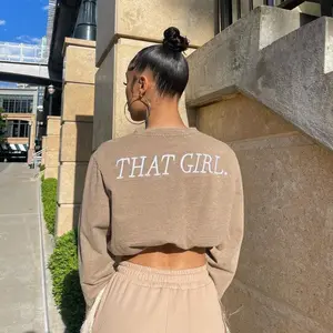 Sexy Embroidered Letter Graphic Long Sleeve Short Cropped Women Sweater