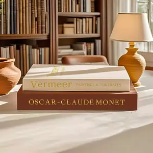 2pcs Luxury Gold Foil Series Decorative Fake Books, Bedroom Living Room Study Decoration, Coffee Table Office Desk Props, Hotel Front Desk Decor, Empty Bookshelf Filler, Photo Prop, Holiday Decor