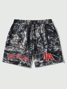 Men's Letter Print Shorts, Regular Fit Casual Comfy Breathable Shorts for Daily Wear, Mens Shorts for Summer, Camouflage Shorts