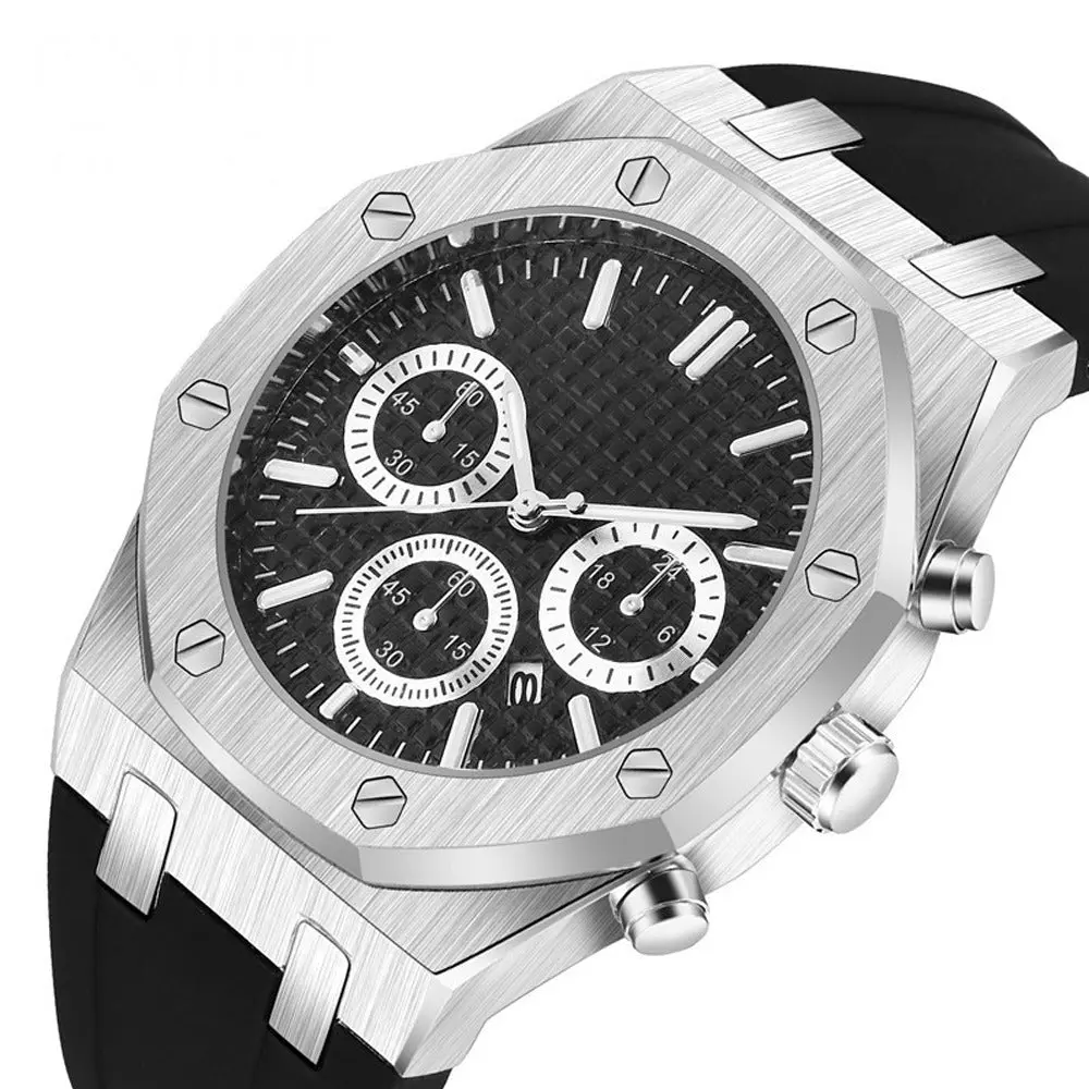 High End Stylish Men's Presidential Watch, Silver Color, Black Dial, Rubber Strap, Stainless Steel Construction, High Quality #7, High End Watch