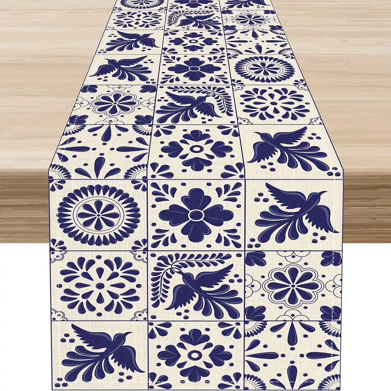 1pc, Mexican Cultural Heritage Durable Traditional Craftsmanship Ceramic Tile Table Runner Material - Blue And White Floral Pattern, Perfect For Parties, Indoor/Outdoor Dining Decor, Mexican Party Decoration
