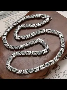 New Peace Pattern Rhinestone Necklace, Fashion Turkish Style Thick Chain Punk Vintage Men's Jewelry, Stylish Retro Design