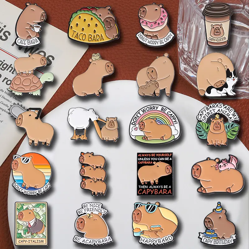 Brooch Set, 20pcs Cute Capybara & Guinea Pig Enamel Pins, Cartoon Animal Metal Badges, Decorative Collar Pin for Clothes Accessories, Clip In, Casual Wear, Animal Theme, Brooch Clip, Memorial Day, Anniversary, Unisex, Business, Ceremony