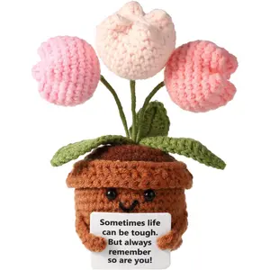 Positive Tulip Mini Funny Doll - Emotional Support Knitted Crochet Tulip - Inspirational Creative Plant Toy - Cheer up Flowers Gifts for Men Women Encouragement