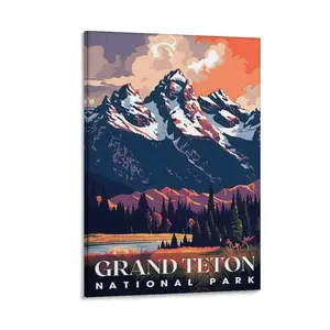 Grand Teton National Park, National Parks Wall Poster Poster Canvas Wall Art For Bedroom Decor Bar Office Room Decor Gift