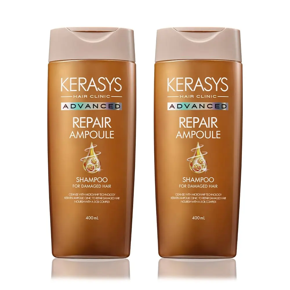 Kerasys Advanced Keratin Ampoule Clinic for Damaged Hair Repair Ampoule 13.5 fl oz / 400 ml (Shampoo, 2-Pack)