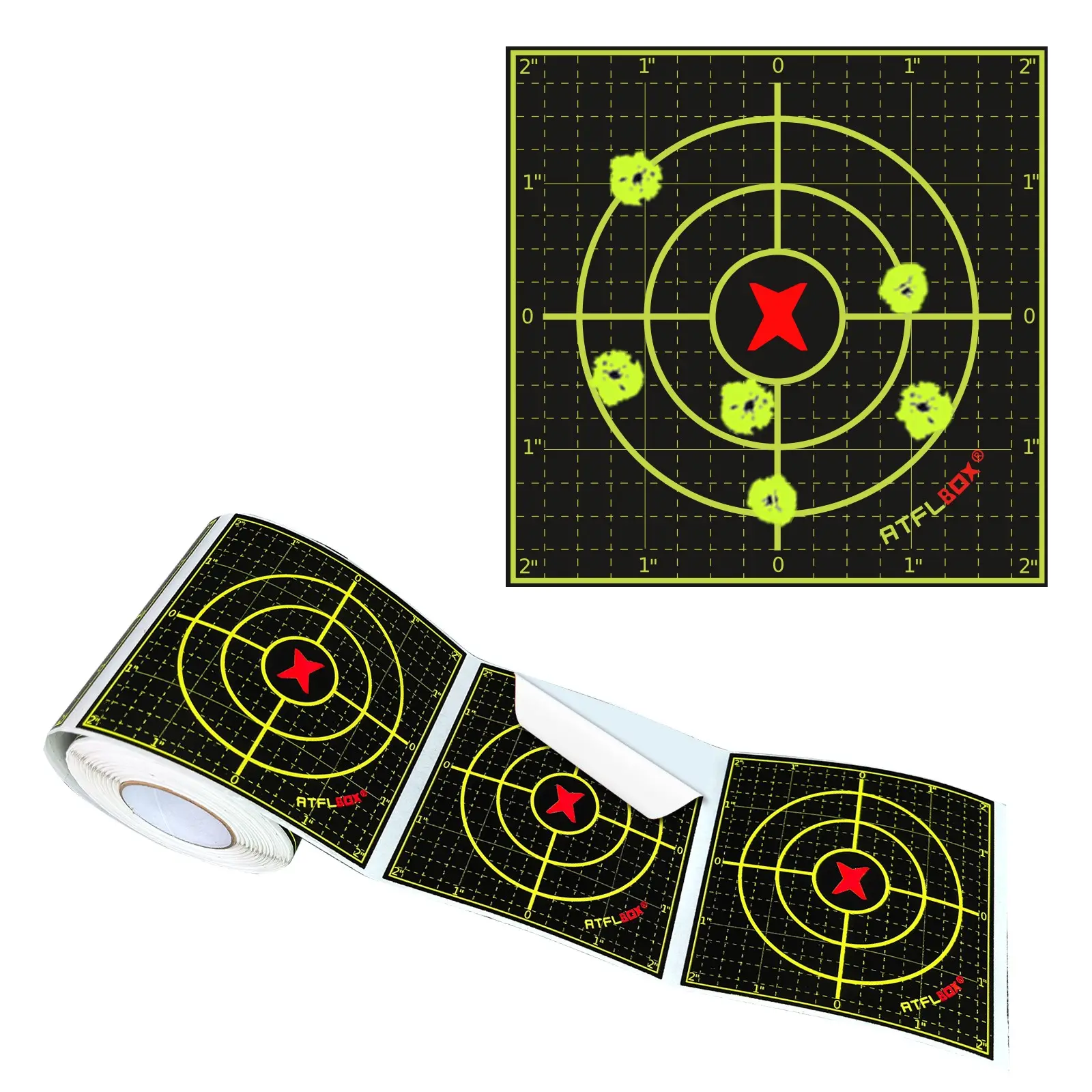 ATFLBOX 4-in High Visibility Fluorescent Yellow Paper Shooting Target Stickers, 200-Pc Self-Adhesive Roll with 1/4-Inch Grid Lines & Consistent Feedback for BB/Pellet/Rifle Indoor-Outdoor Shooting