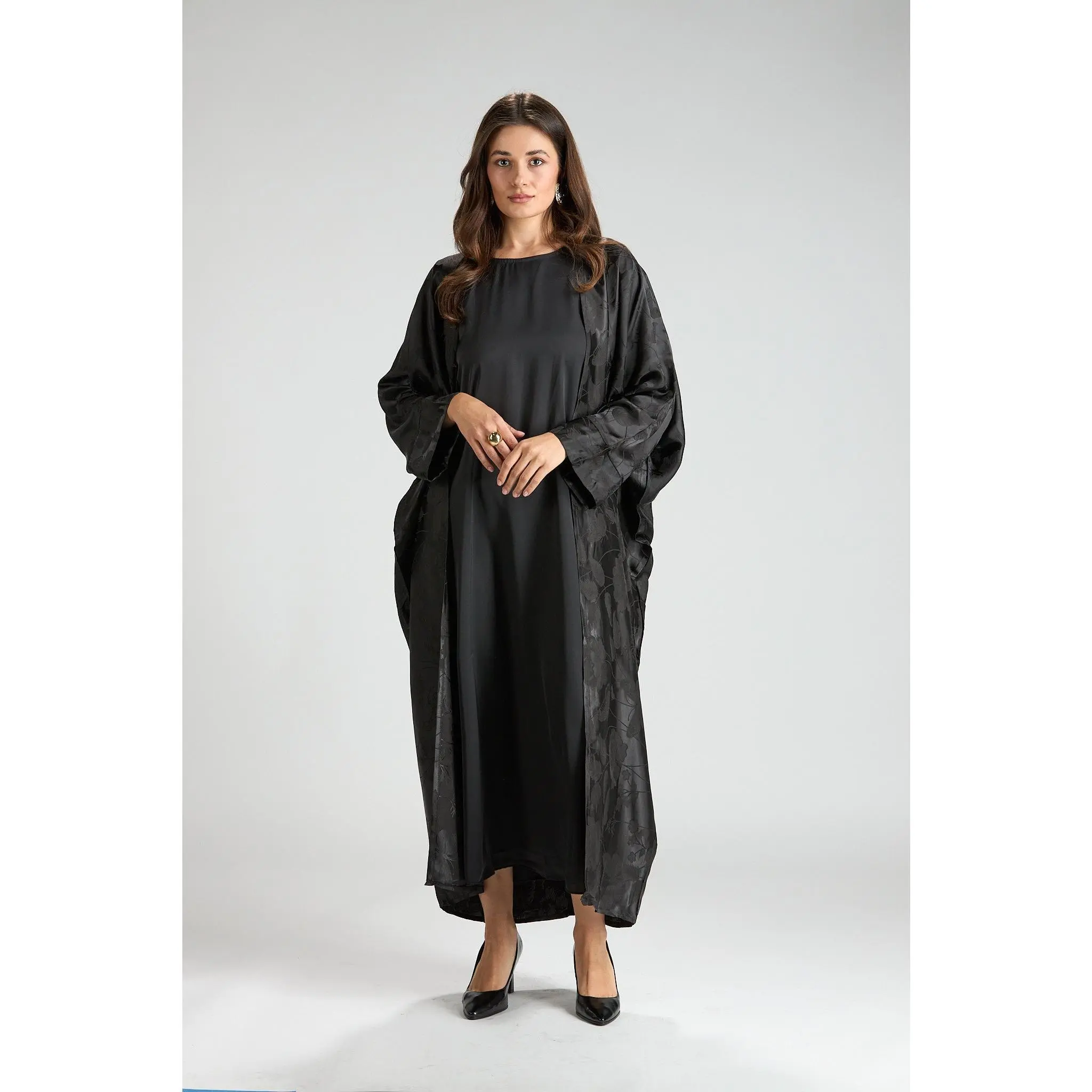 Ayla Black Jacquard Abaya 3 Pieces