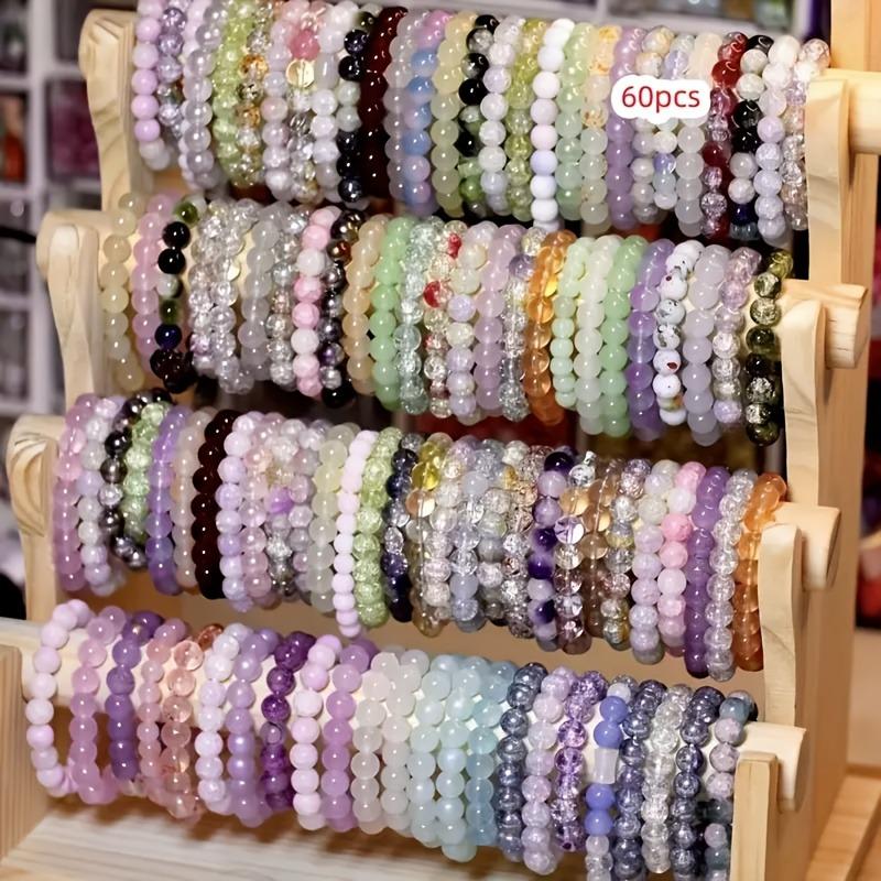72pcs Mix Handmade Bohemian Beaded Bracelets with Cracked Glass Beads - Multicolor Bangles Collection, Bead Color Palette Suitable for Daily Wear, Parties, Vacation & Year-Round Gift - No Metal Plating,, for Teenager