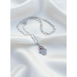 Evil eyes red pendant silver plated necklace plata