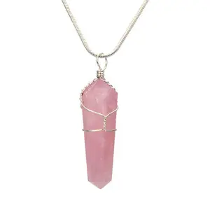 Rose Quartz Wire Wrap Point Pendant Necklace