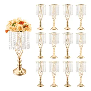 【DealsForYouDays】VEVOR 12PCS 49cm/19.3" Tall Crystal Wedding Flower Stand, Metal Wedding Centerpiece Vase, Gold Flower Holders Floral Display Rack for Tables Wedding Dinner Party, Ceremony Birthday Event Decor