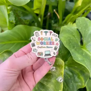 Custom Social Worker Badge Reel: Personalized Acrylic ID Holder