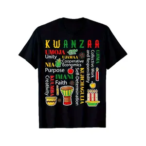 Men'S Happy Kwanzaa African Celebration T-Shirt |   180gsm Heavyweight 100% Cultural Apparel with Pan-African Colors, Drum & Unity Symbols, Short Sleeve Round Neck Casual Tee for Kwanzaa Festival, Universal Fit, Machine Washable