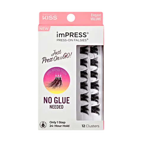 Impress Falsies Pre-Glued False Eyelashes Minipack - Elegant | 12 Lash Clusters, 12mm-14mm