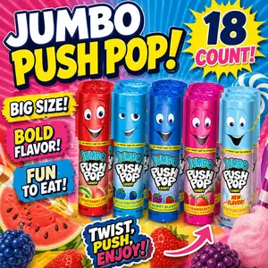 Push Pop Jumbo Assorted Flavors 1.06 oz, 18 Count Jumbo Fruity Push-Up Lollipop Candy