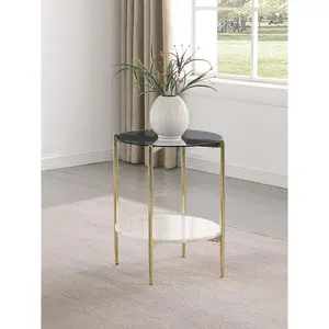 Jonelle Round Glass Top End Table White Marble Shelf Gold