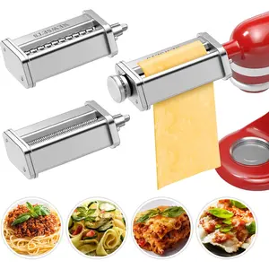 3 count Pasta Maker Attachments for   Stand Mixers, Pasta Accessories Including Pasta Roller, Fettuccine , and Spaghetti  for Noodle Ravioli, 304 Stainless Steel,Cleaning Brush