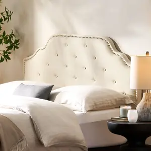 Tufted Upholstered Headboard Queen Size, Solid Wood Head Board with Durable Metal Legs, Adjustable Height Queen headboard with Nailhead Trim, fabric Headboard in Modern Button Tuffted Design
