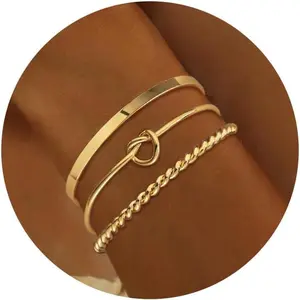 FREEKISS Dainty Bangles Bracelet Set For Women Trendy Adjustable Bracelet 5pcs Cuff Bracelet Link Bracelet Non Tarnish For Women Girls Gift For Christmas