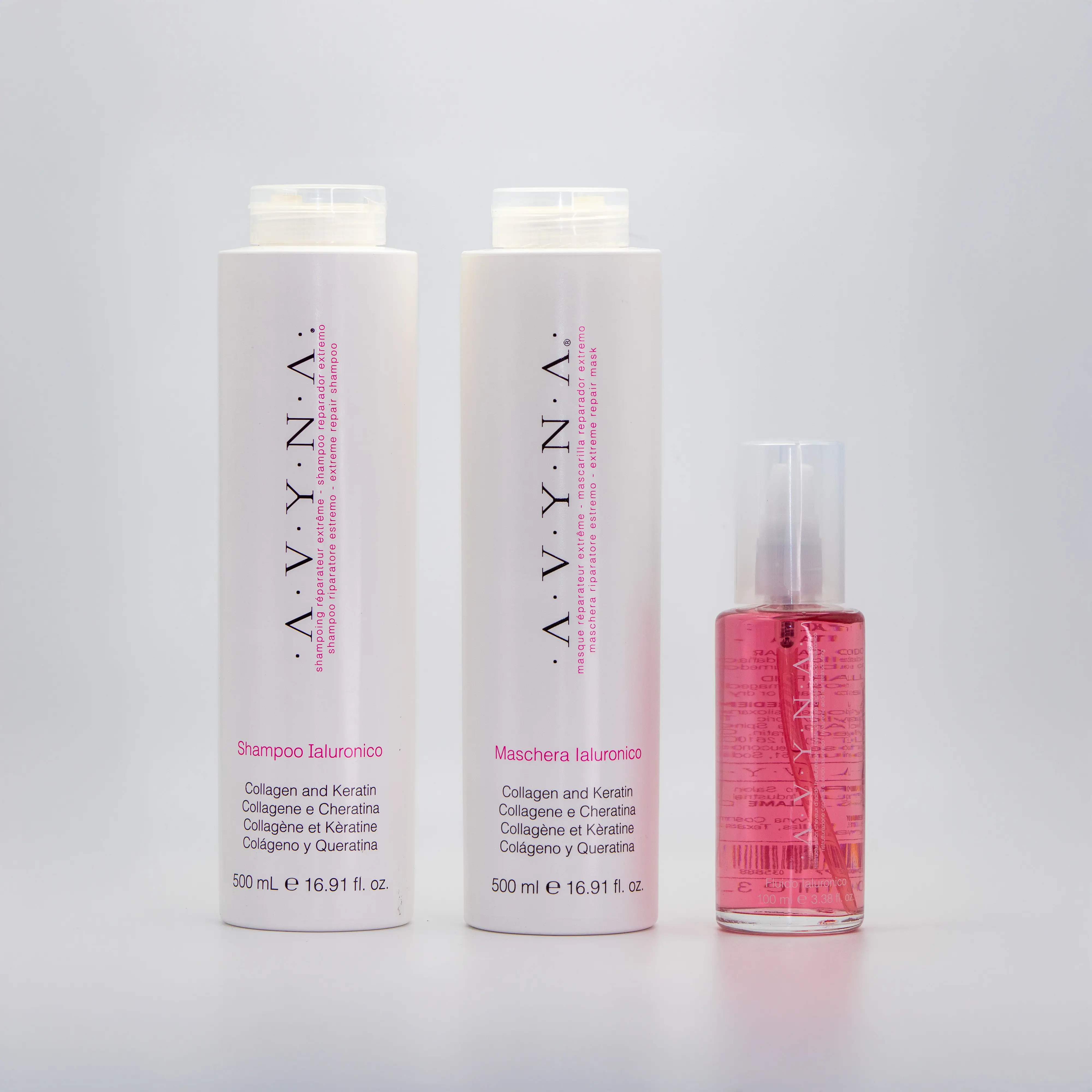 Avyna Ialuronico Hair Care Repair Hair Set, Small Shampoo-Conditioner Multi-Pack with Collagen & Keratin + Ialuronico Fluid