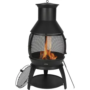 Father's Day Gift VEVOR Chiminea, 22 Inch Outdoor Wood Burning Firepit, Iron Spherical Fireplace for BBQ & Warming, Wooden Fire Pit with Grill Mesh, Chimney Coat & Rustproof Chiminea Lid, for Patio, Garden, Backyard