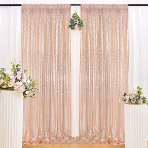 2×8FT-2PCS Rose Gold Sequin Backdrop Curtains Panels, Photography Backdrop Glitter Curtains Fabric Background for Christmas Wedding Party Décor Graduation Banner