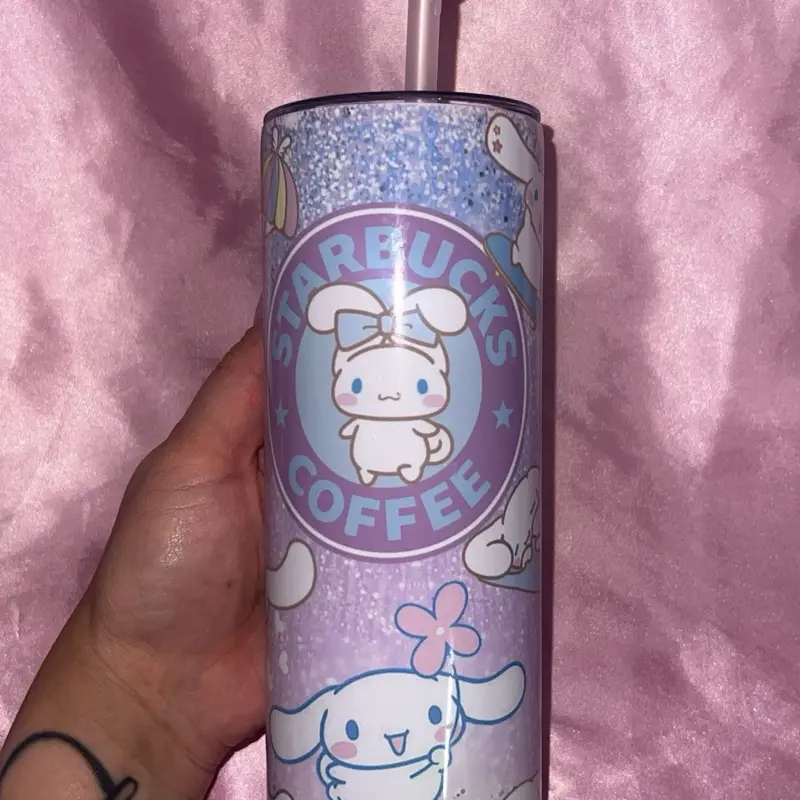 Starbucks Coffee Glitter Tumbler with Adorable Bunny Design and Flower Accents for Kids and Adults