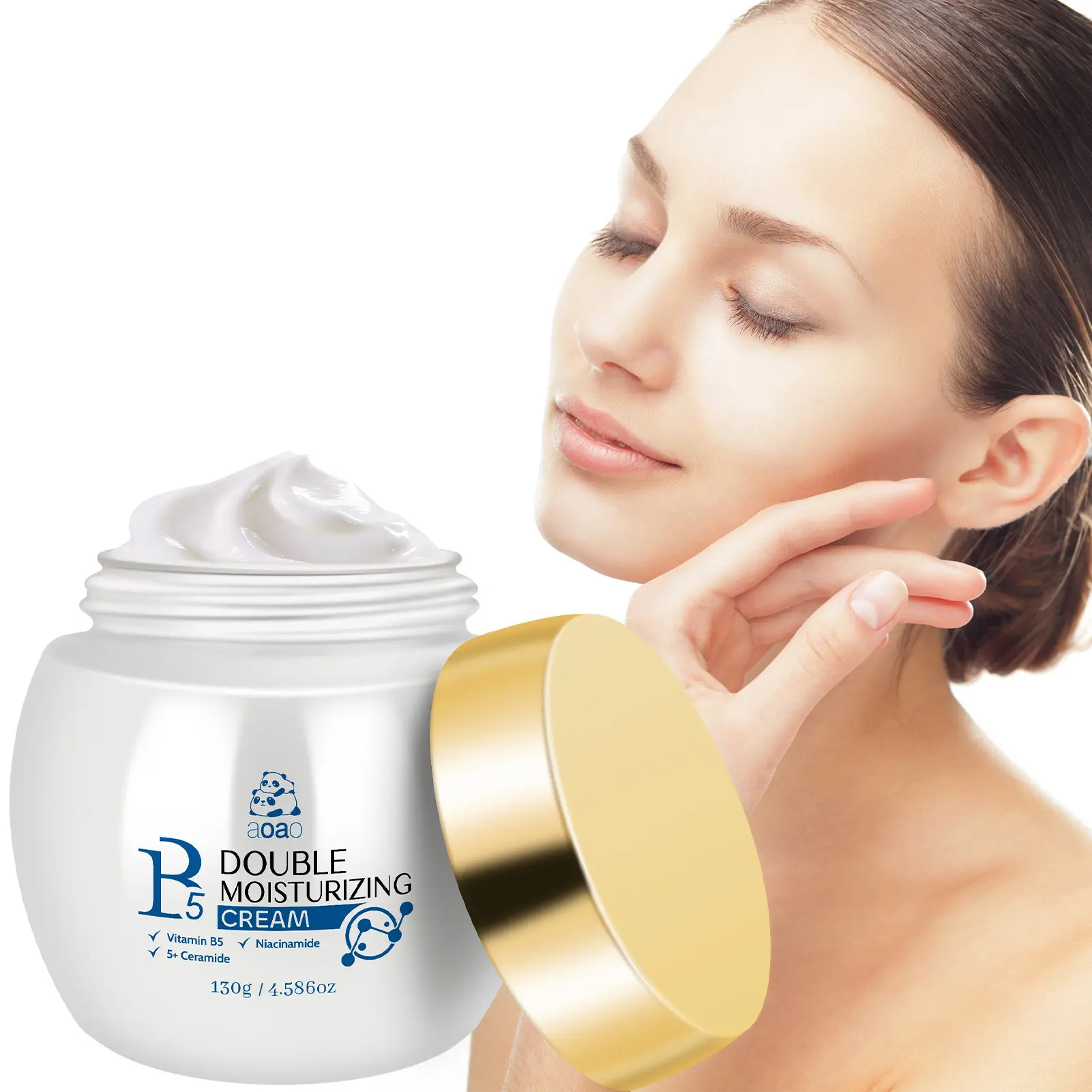 AOAO Double Moisturizing Facial Massage Cream - Ceramide, Niacinamide, Vitamin B5-Panthenol, Shea Butter - Smooth Daily Moisturizer for Hydrate & Repair (130g), Skin Repair