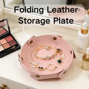 Foldable Round Leather Storage Box, Dice Color Keys Nordic Style Desktop Organizer, Makeup Jewelry Tray for Home Decor
