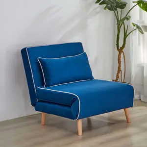 CANON Modern Velvet Foldable  Sleeper Chair with Piping Design - 3-Position Adjustable Backrest, Converts to Bed in 10 Seconds, Includes Pillow, Blue Space-Saving Sofa Bed for Small