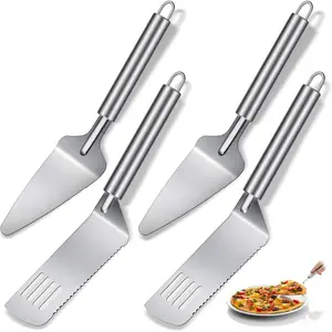 4 Pieces Pie Server Set Stainless Steel Pie Spatula Serrated Cake Cutter Slicer Cake Knife Gadgets with Comfortable Handle, for Cutting and Serving Desserts Brownies Pizza and Lasagna