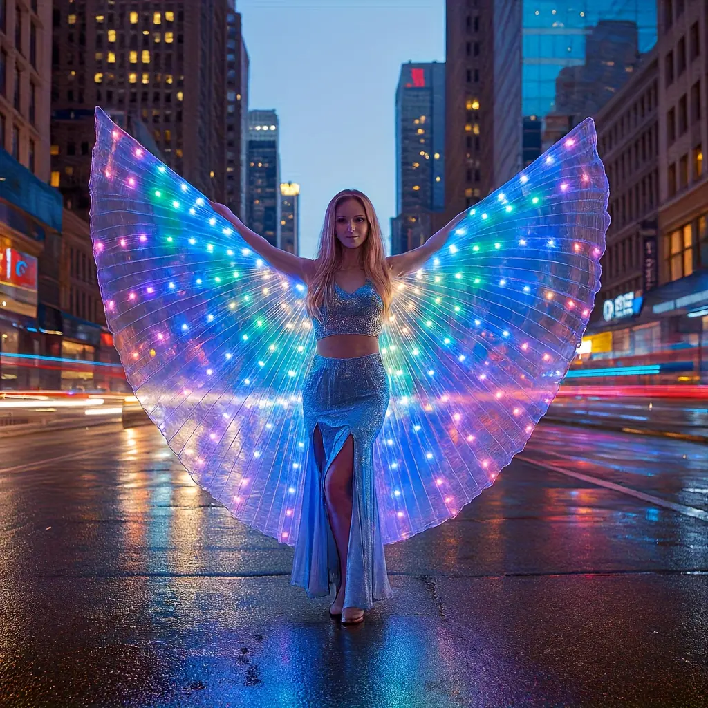 LED party costume cape; glowing wings costume with glowing belly; Halloween/Christmas LED butterfly wings