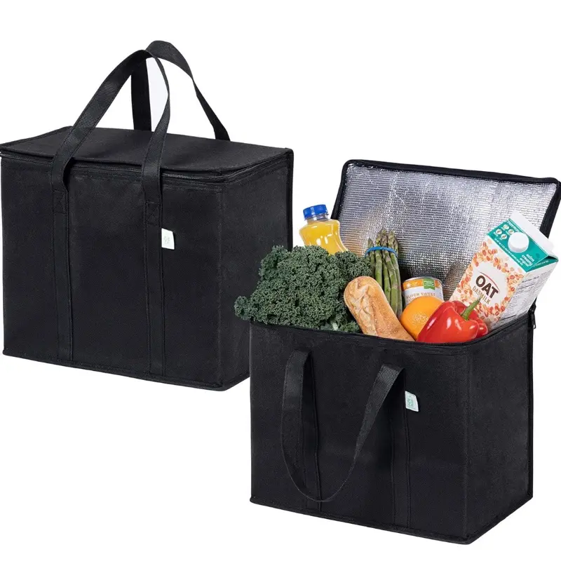 1-Pack Storage Food Bag Insulated Grocery Bags for Delivery Heavy Duty Reusable with Zippered Top Foldable Durable for Frozen Foods and Shopping