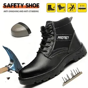 All Season Safety Boots for Outdoor work Lightweight Steel Toe Work Shoes Unisex Anti-Smash Safety Shoes, Puncture-proof, Non-slip & Smash-Proof
